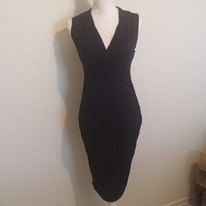 Anthropologie stretchy blue rouched dress size petite small